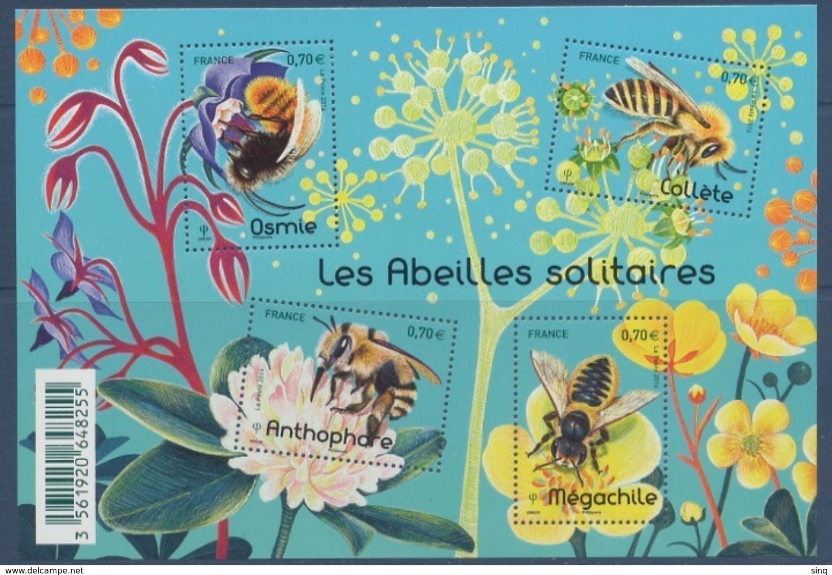 F 5052 Bloc Abeilles Solitaires Faciale 4 X 0,70 € - Mint/Hinged