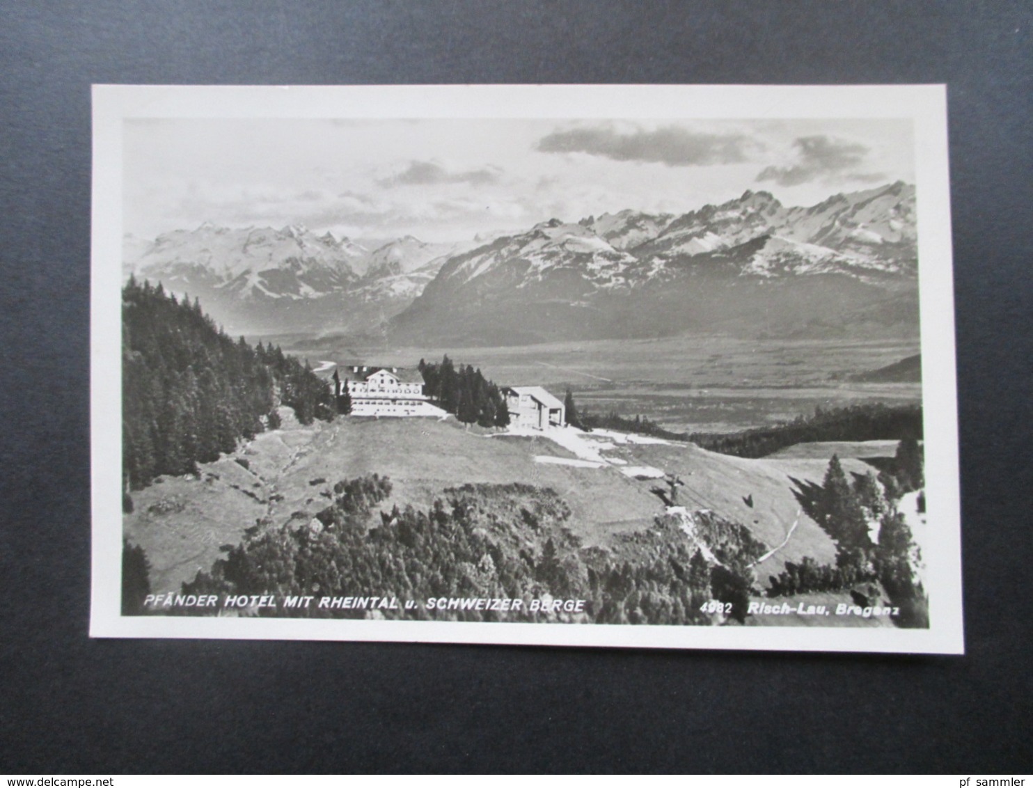 Echtfoto AK 1930er Jahre DR / Ostmark Pfänder Hotel Mit Rheintal U. Schweizer Berge Stempel Vom Hotel Kiosk - Hotels & Restaurants