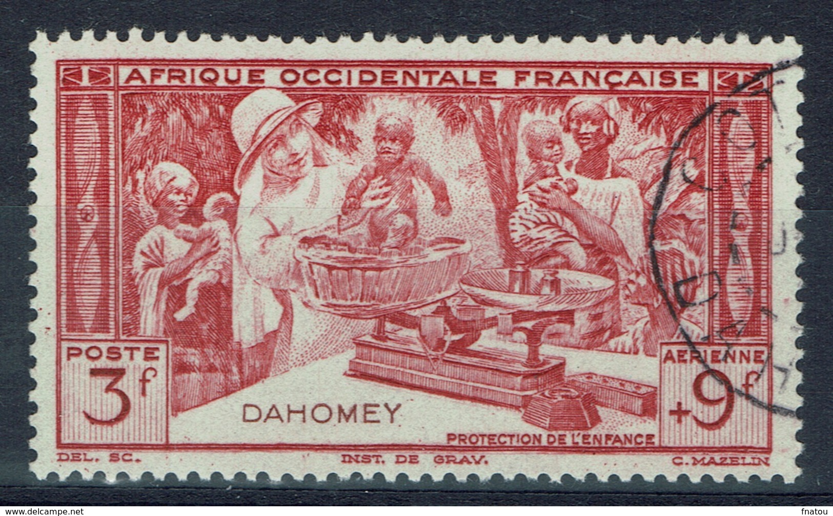 Dahomey (French Colony, Now Benin), 3f.+9f., Childhood Welfare, 1942, VFU Airmail - Oblitérés