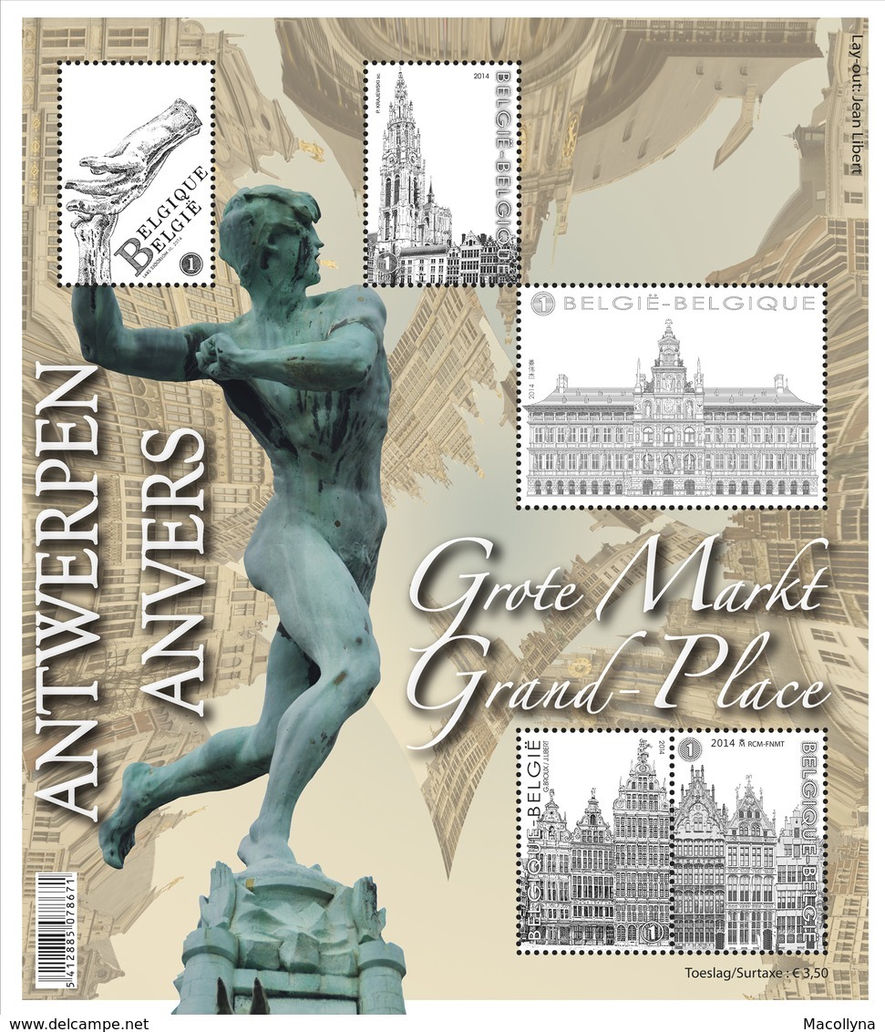 Blok 219 - Grote Markt Antwerpen** Blok Met Toeslagzegels 4440/44** / Grand Marché Anvers + Surtaxes - Unused Stamps