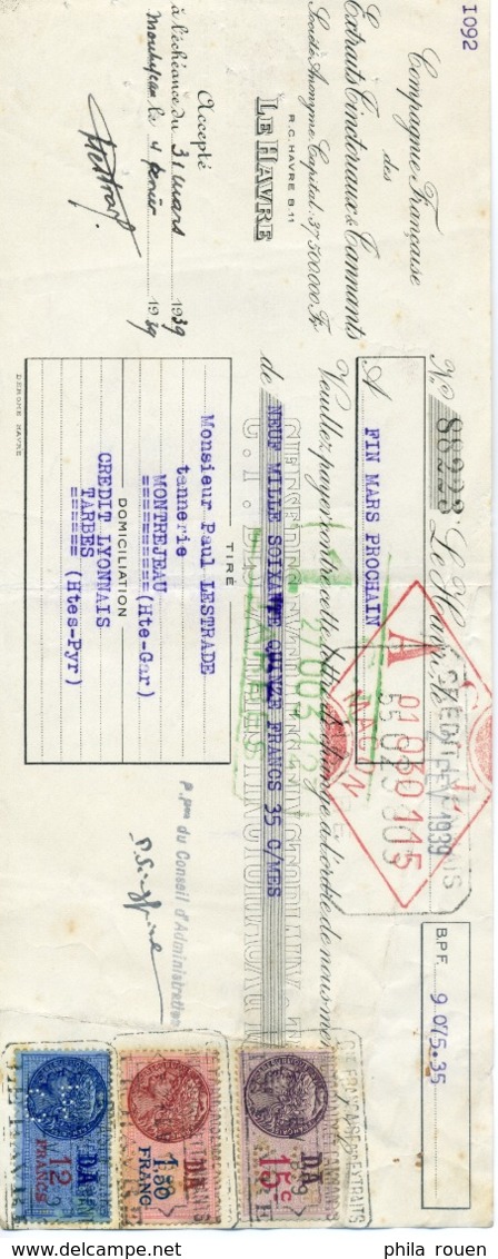 Traite Avec Fiscaux Perforés CF 100 1939 - Altri & Non Classificati