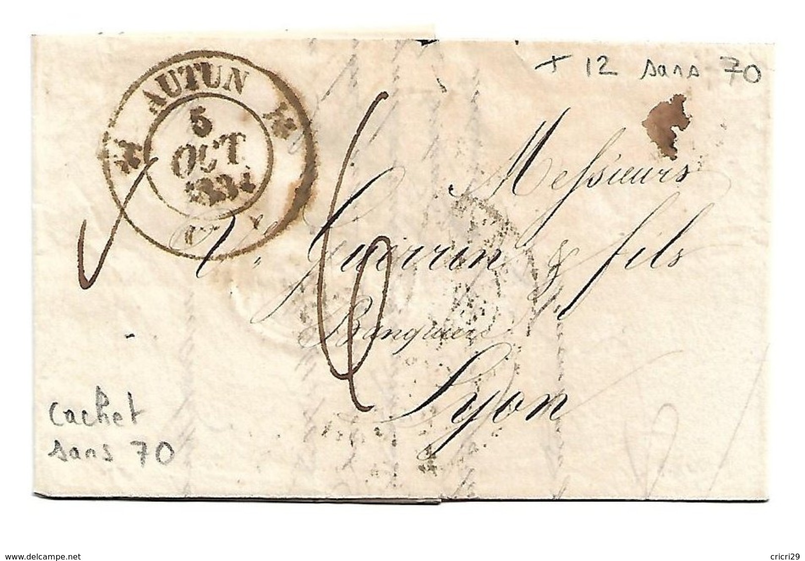 AUTUN  : Lettre De 1834 : Cachet Type 13  Sans 70 : Saône Et Loire : - 1801-1848: Vorläufer XIX