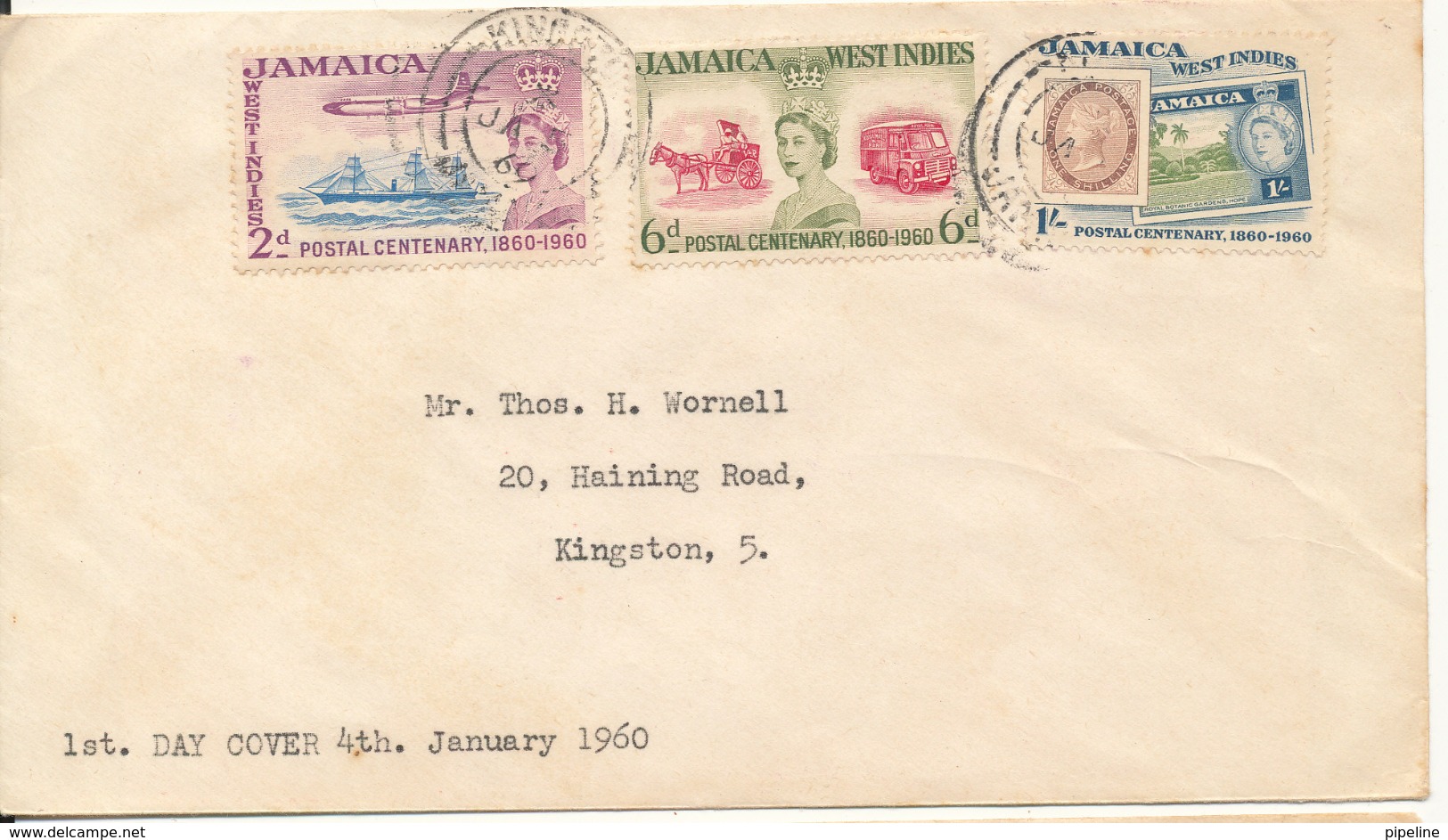 Jamaica FDC 5-1-1960 Postal Centenary 1860 - 1960 Complete Set Of 3 - Jamaïque (...-1961)