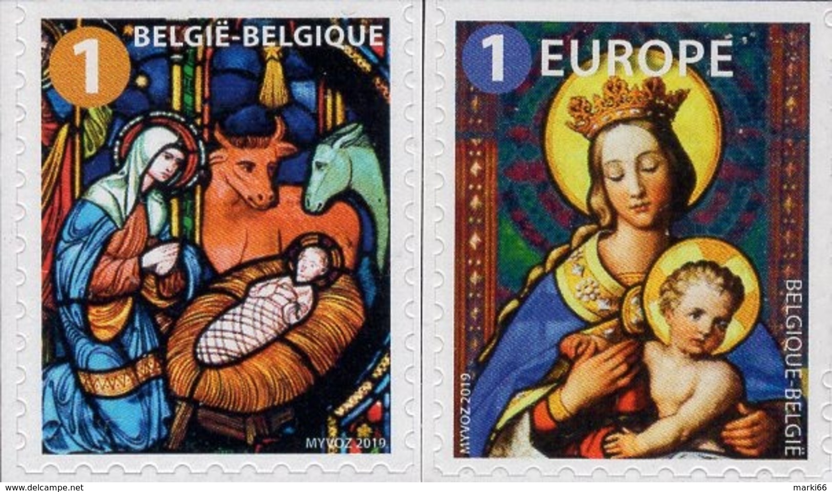 Belgium - 2019 - Christmas - End Of The Year - Mint Self-adhesive Stamp Set (top) - Unused Stamps