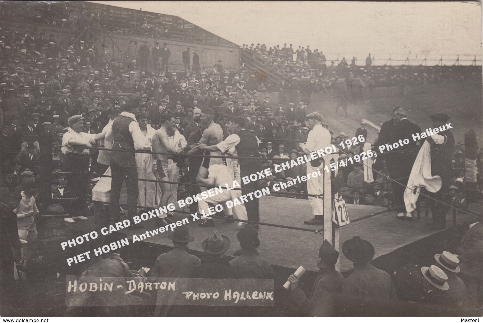 PHOTO CARD BOXING BOKSEN LA BOXE / BRUXELLES 1926 / PIET HOBIN Antwerpen X LEO DARTON Charleroi 15/4/1926, Photo Halleux - Boxsport