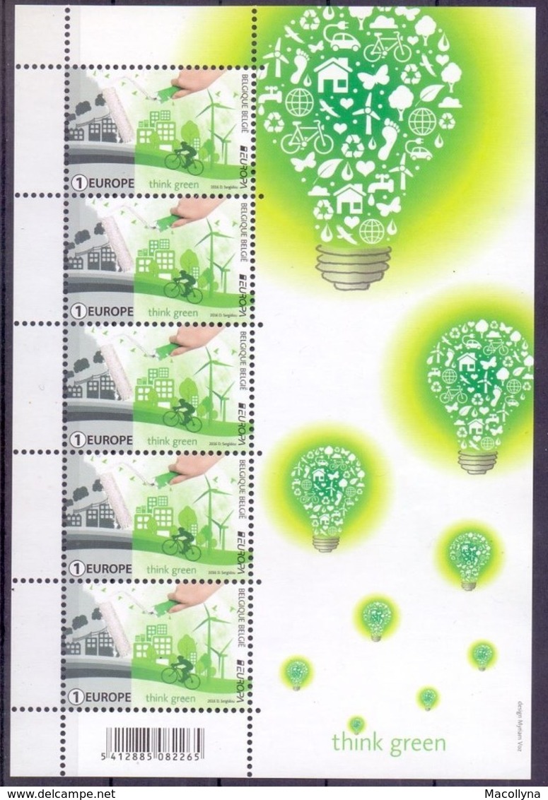 Europa / België 2016  Blaadje Met 5 X 4593** Think Green - Unused Stamps