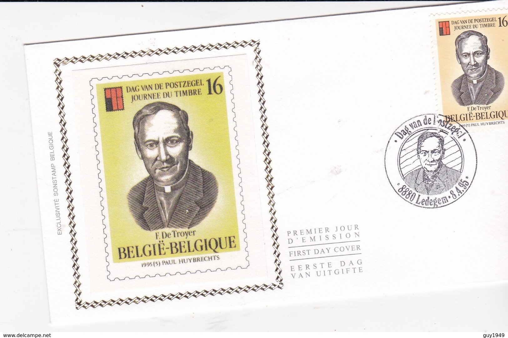 FDC OP ZIJDE/SUR SOIE     DAG V/D POSTZEGEL  JOURNEE DU TIMBRE - 1991-2000