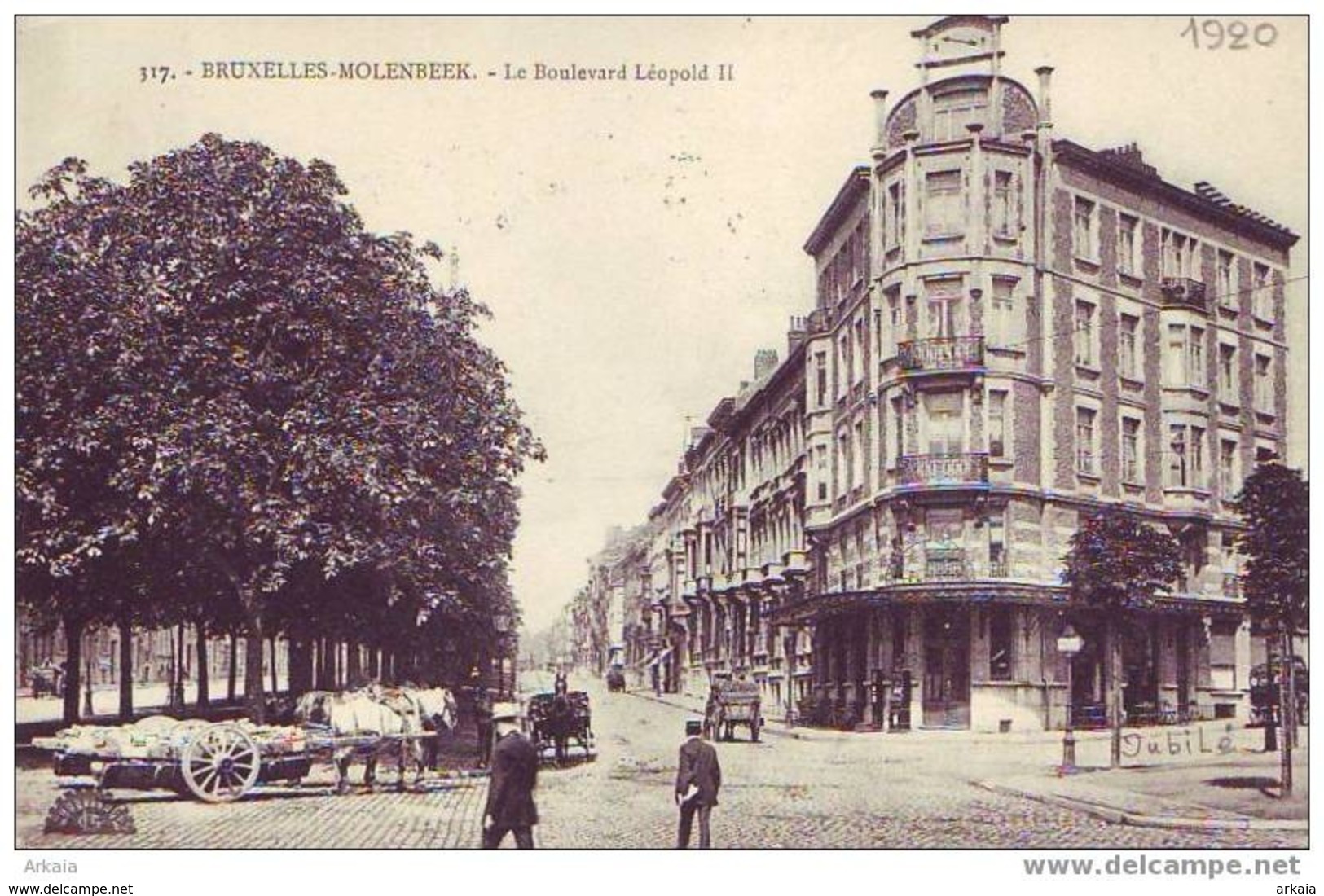 MOLENBEEK = Le Boulevard Léopold II = Belle Carte Très Animée + Attelage N° 317 (1920) - Molenbeek-St-Jean - St-Jans-Molenbeek