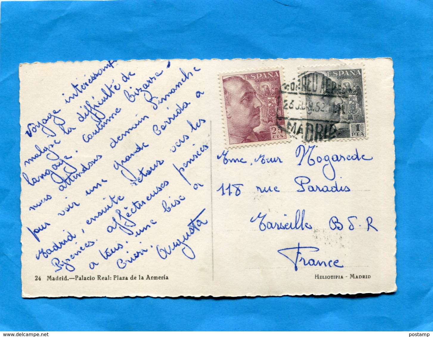 Carte De MADRID- - Par Avion- Cad 1952 Correo Aero MADRID Affranchissement  1pta25-2 Stamp - Sonstige & Ohne Zuordnung