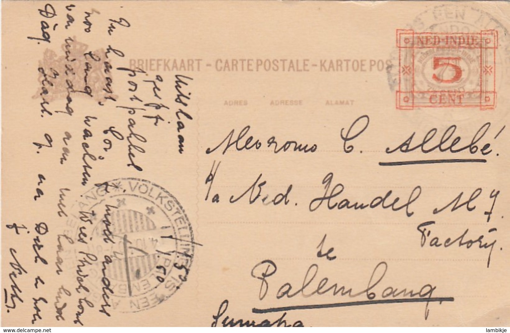 Nederlands-Indië Briefkaart 1930 Volkstelling - Netherlands Indies