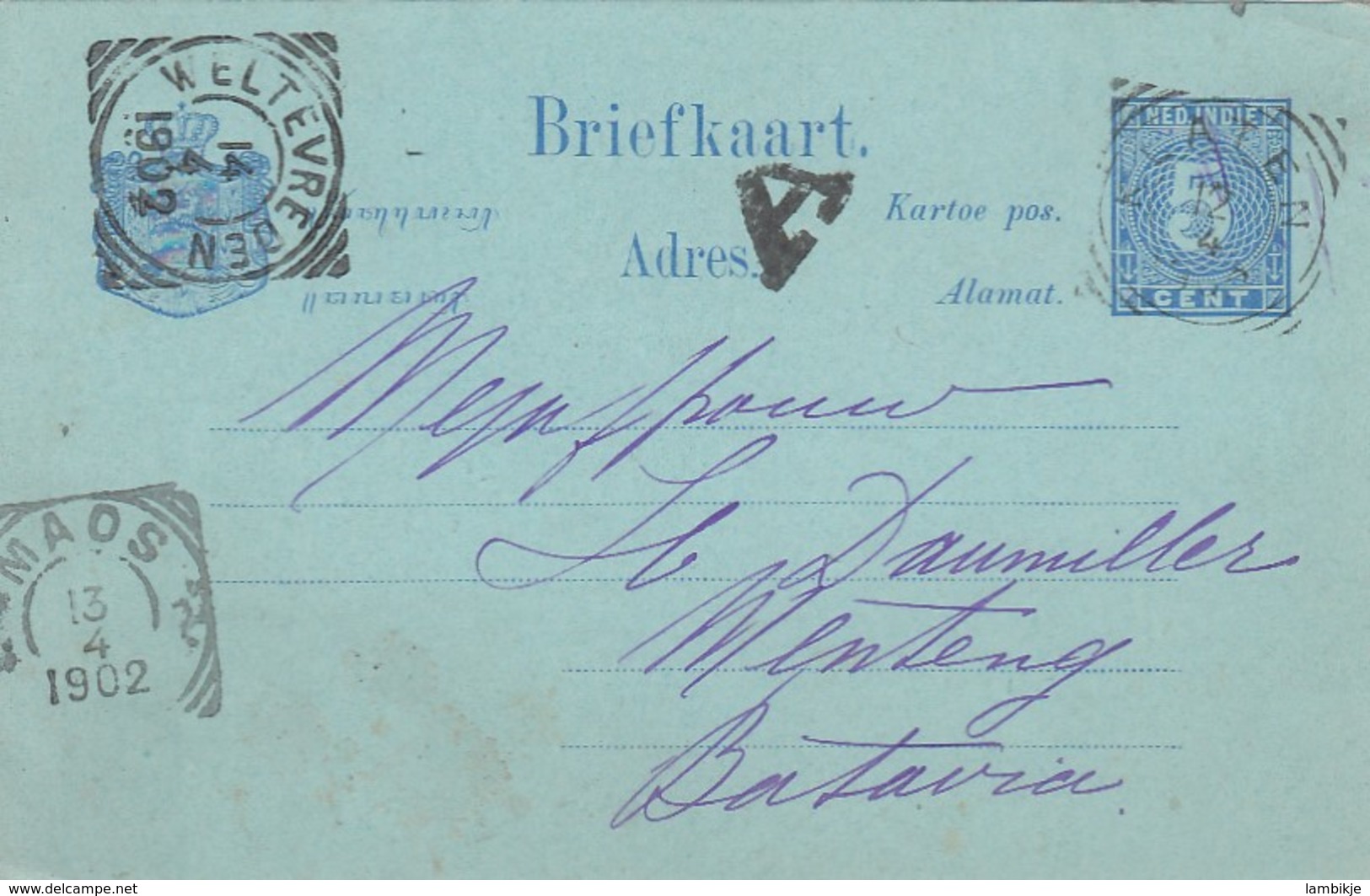 Nederlands-Indië Briefkaart 1902 Stempel A - Niederländisch-Indien