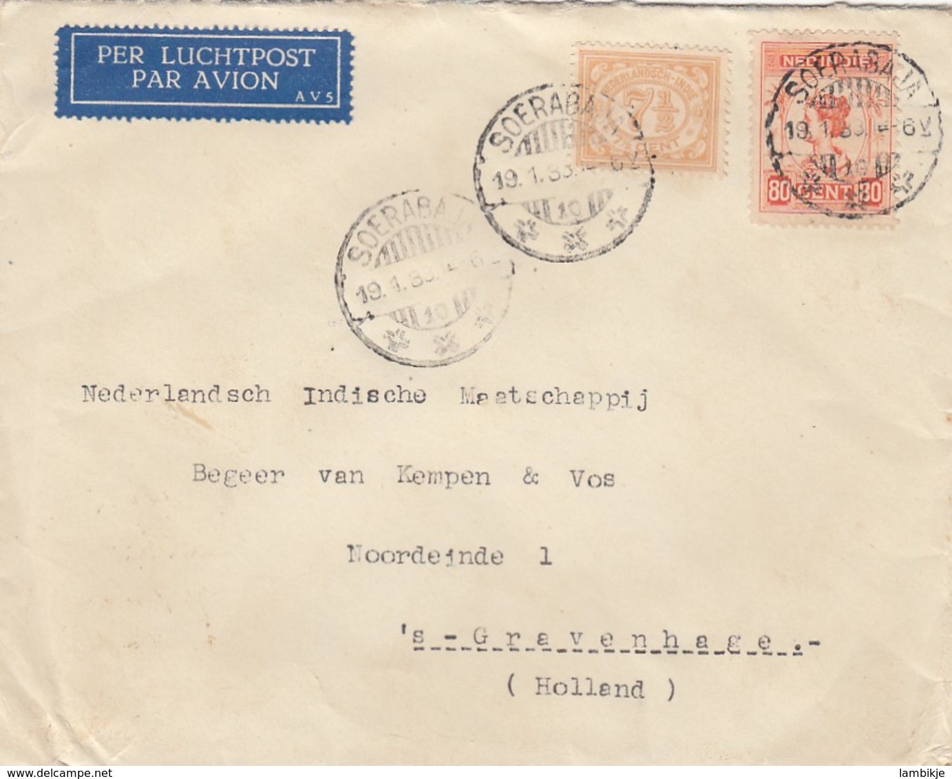 Nederlands-Indië Brief Luchtpost 1933 - India Holandeses