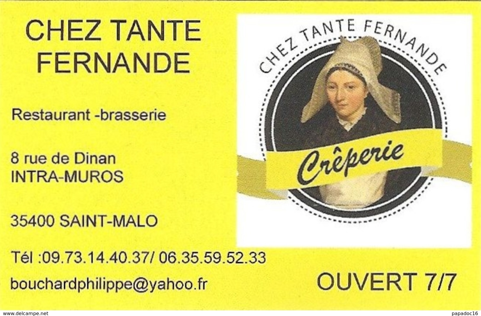 Carte De Visite - Chez Tante Fermande - Crêperie Restaurant-Brasserie- Saint-Malo - Visitekaartjes