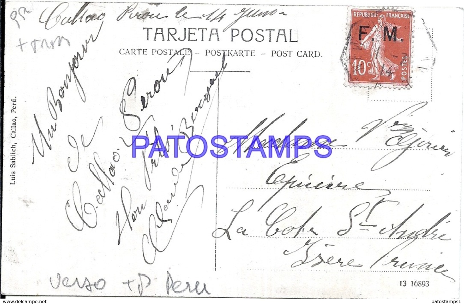 123805 PERU CALLAO STREET CALLE DE LIMA & TRANVIA TRAMWAY CIRCULATED TO FRANCE POSTAL POSTCARD - Perù