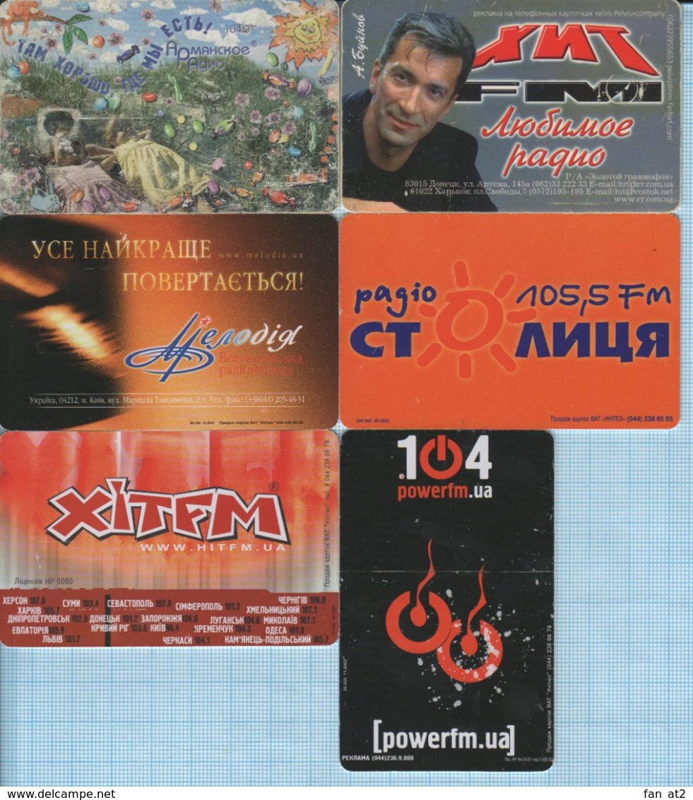 UKRAINE / 6 Phonecards, Phone Cards Ukrtelecom / Advertising. Radio Stations 1998 - 2000s - Ukraine