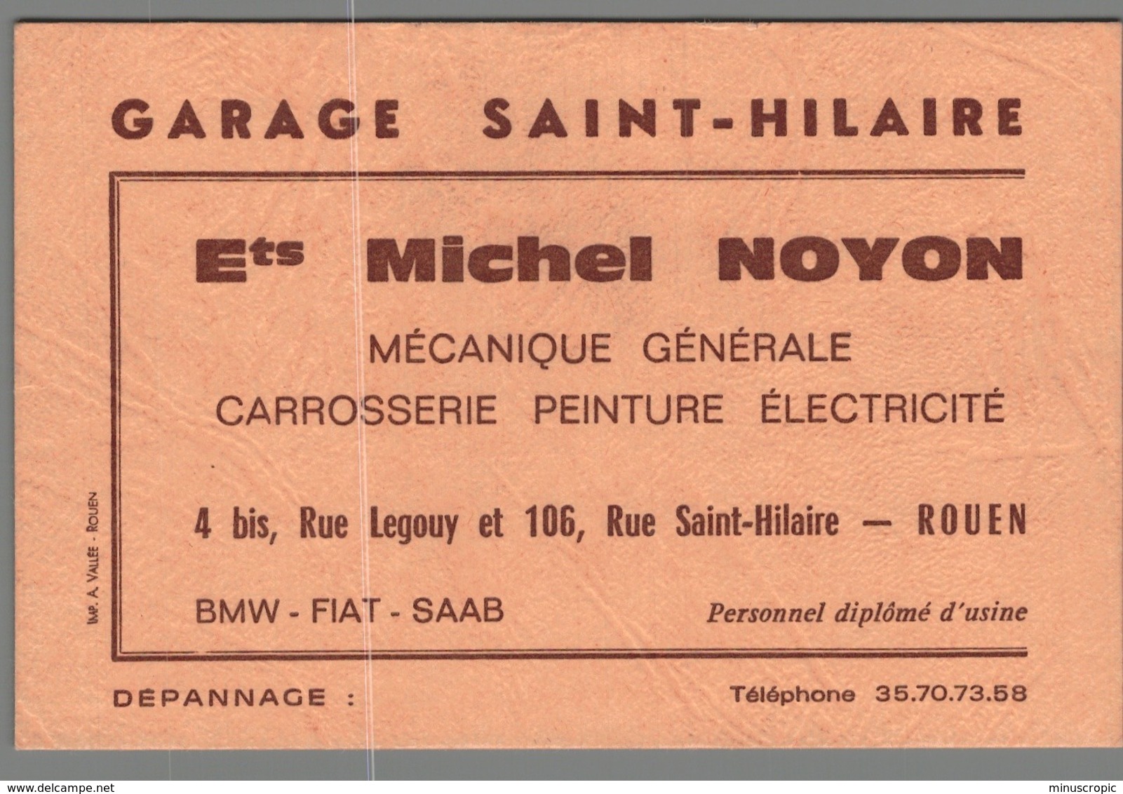 Carte De Visite - 76 - Rouen - Garage Saint Hilaire - Ets Michel Noyon - BMW FIAT SAAB - Cartoncini Da Visita