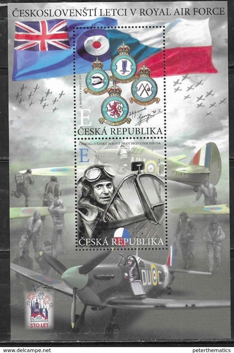 CZECHIA,  CZECH REPUBLIC, 2019, MNH, WWII, PLANES, FIGHTERS, CZECH PILOTS IN THE RAF, SHEETLET - WW2