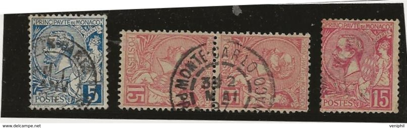 MONACO-TIMBRES N° 13 + N° 15 + 1 PAIRE N° 15 -ANNEE 1891-94 - - COTE : 41 € - Oblitérés