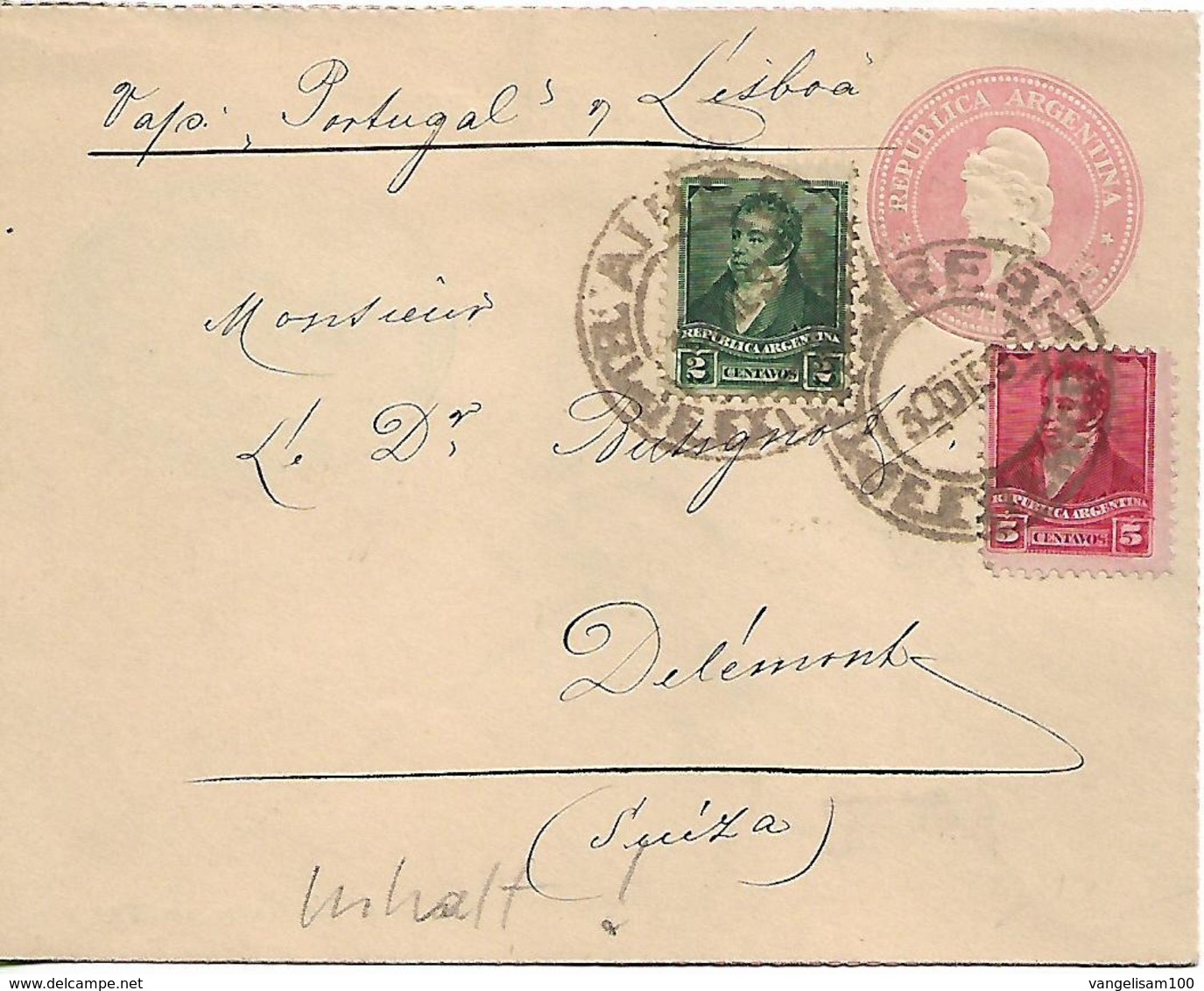 ARGENTINA 1899 Cover From Buenos Aires To Suisse 2 Stamps COVER USED - Lettres & Documents