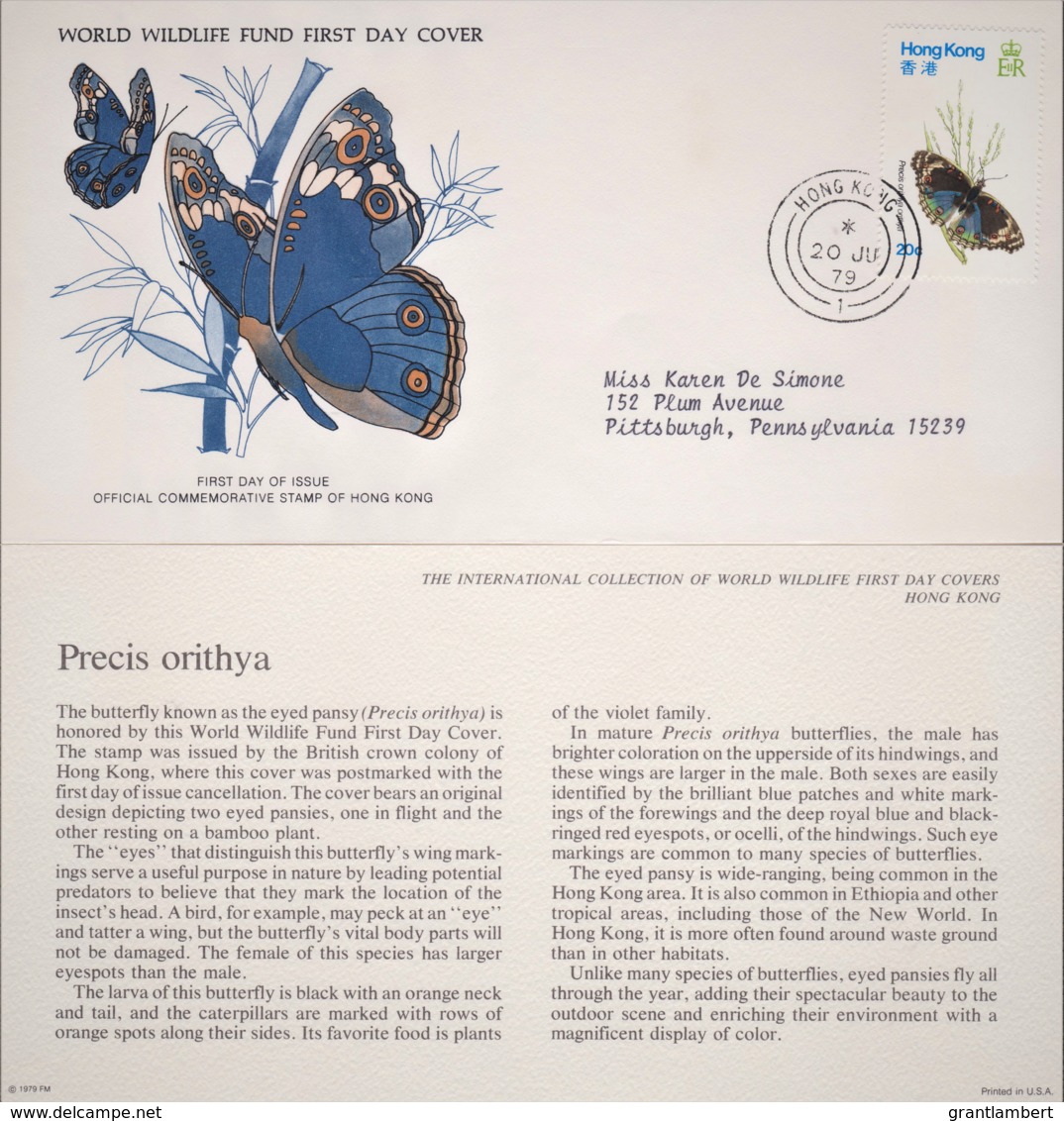 Hong Kong 1979 Butterflies - Precis Orithya WWF FDC - FDC