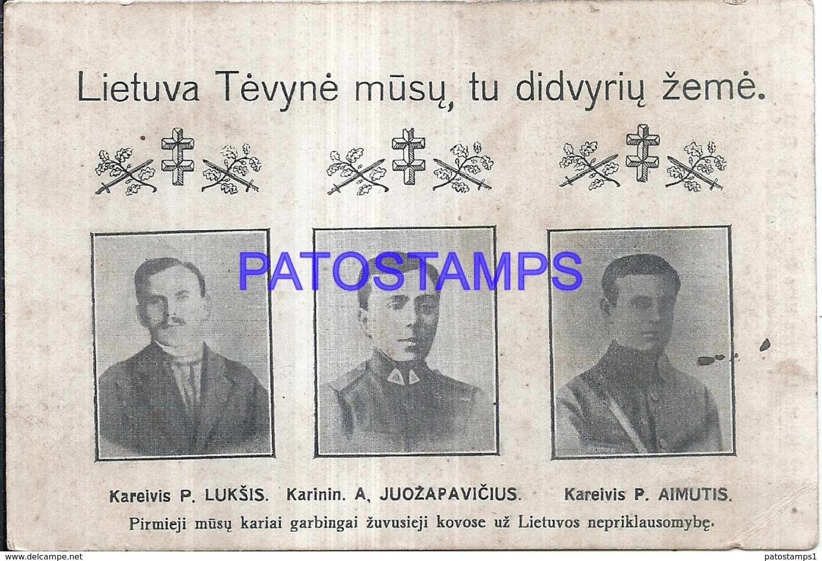 123823 LATVIA LIETUVA LAND OF HEROES TEVYNE MUSU IS YOUR TWO LAND BREAK POSTAL POSTCARD - Lituania