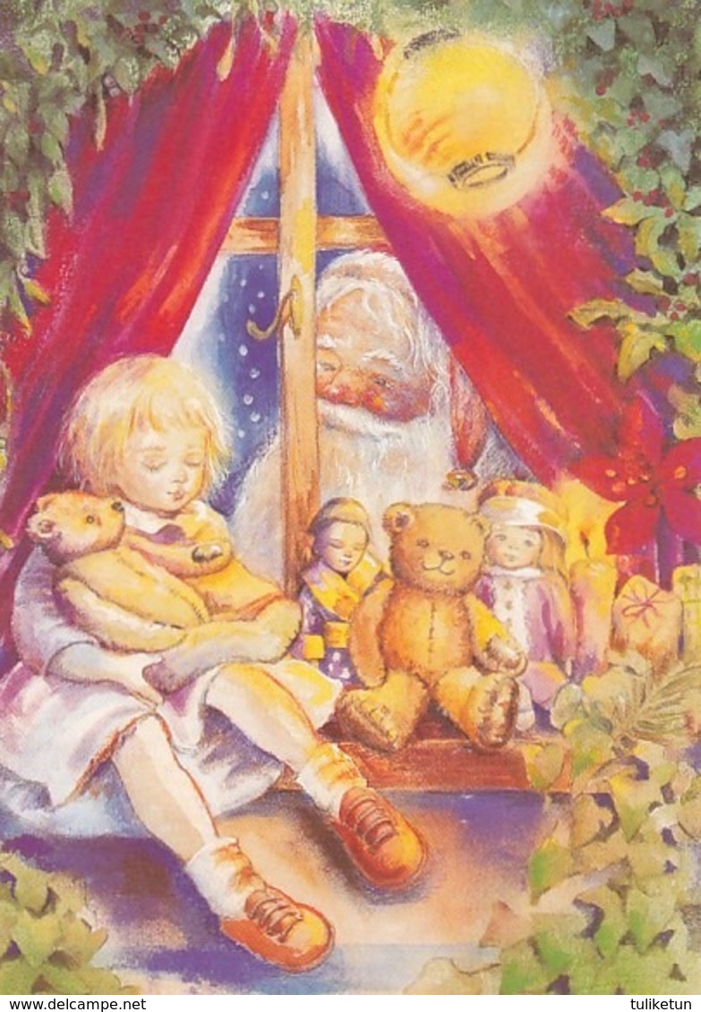 Santa Claus Looking From Outside The Window - Girl Sleeping And Holding Her Teddy Bear - Dolls - Santa Claus