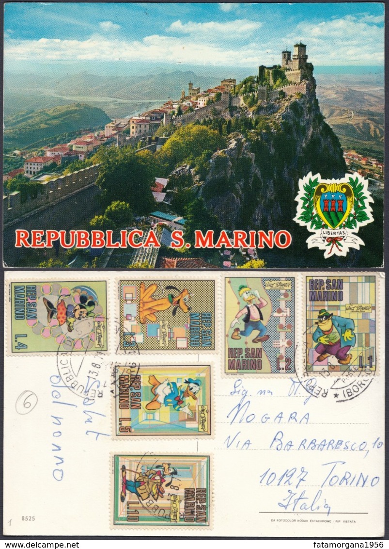 SAN MARINO - 1970 - Cartolina Viaggiata Affrancata Con Yvert 769/774 (6 Valori Con I Personaggi Dei Fumetti Disney). - San Marino