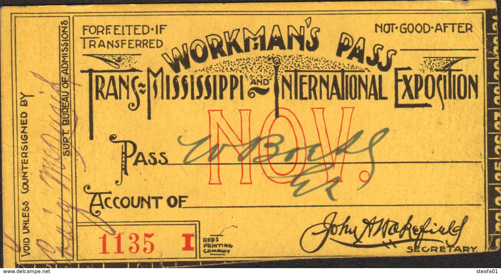 Omaha, The Trans-Mississippi And International Exposition 1898, Workman's Pass, Collectors Item!!!! - Toegangskaarten