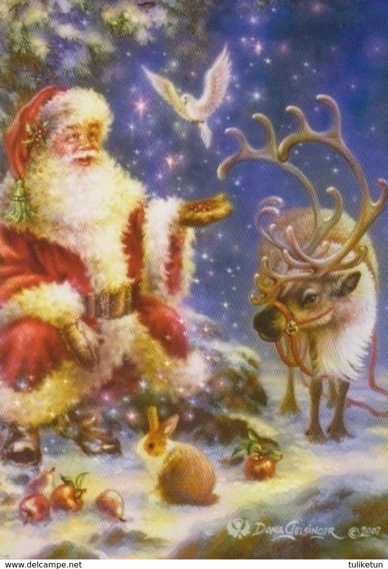 Santa Claus Feeding Bird Dove - Dona Gelsinger - Reindeer - Hare - Apples - Santa Claus