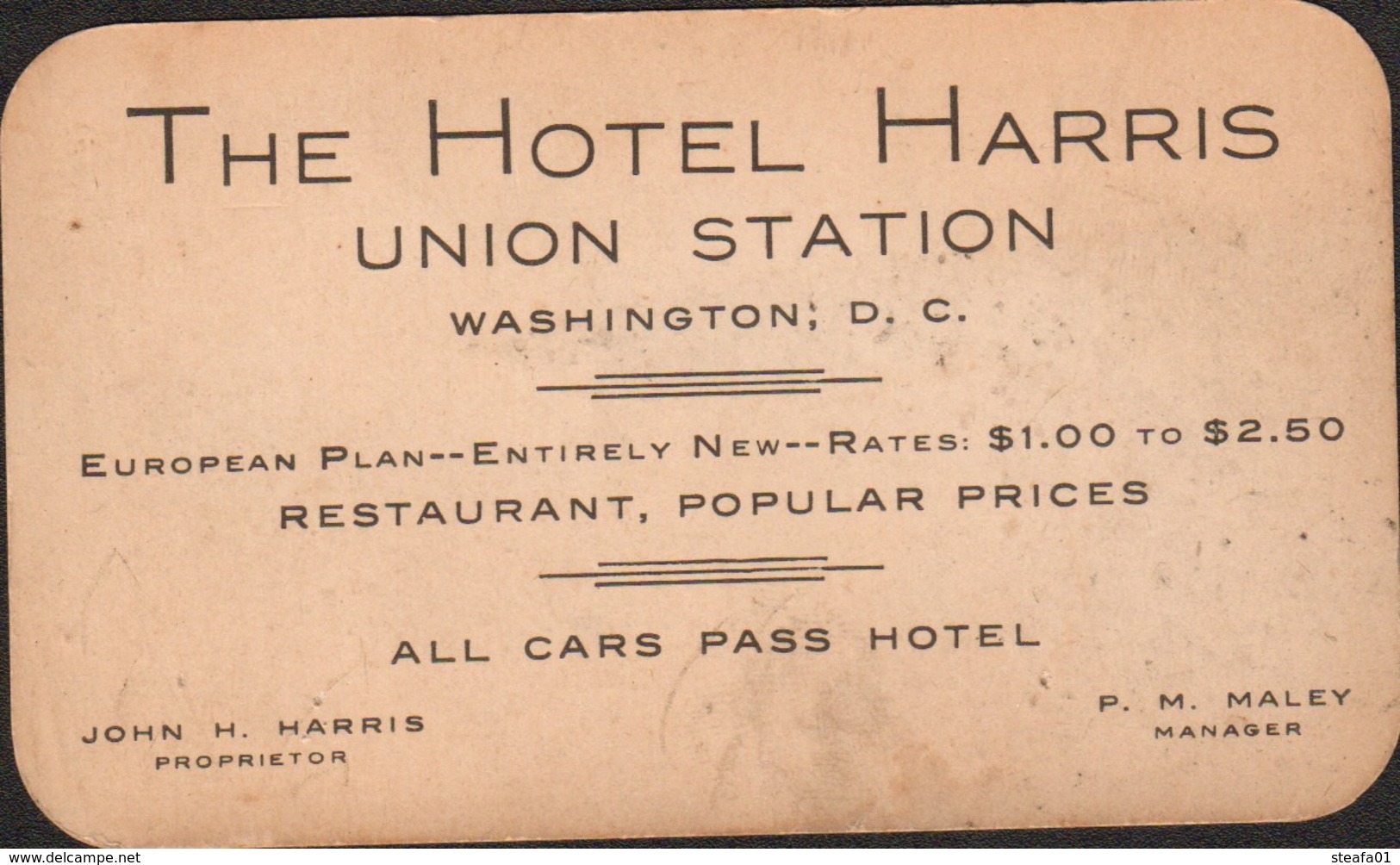 Washington DC, The Hotel Harris Hotel And The Points Of Interest, Very Old Card, Collectors!!!! - Visitekaartjes