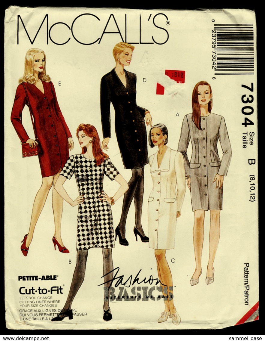 Vintage McCall`s Schnittmuster 7304  -  Frauen-Kleider Körperbetont  - Variationen   -  Size B  -  8-12 - Designermode