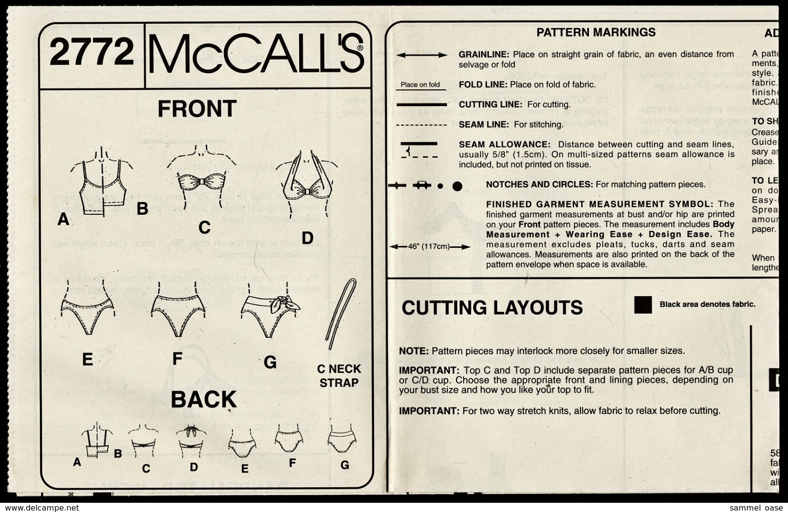 Vintage McCall`s Schnittmuster 2772  -  Damen-Badeanzug Bikini  -  Two Piece  -  Size 20 - Haute Couture