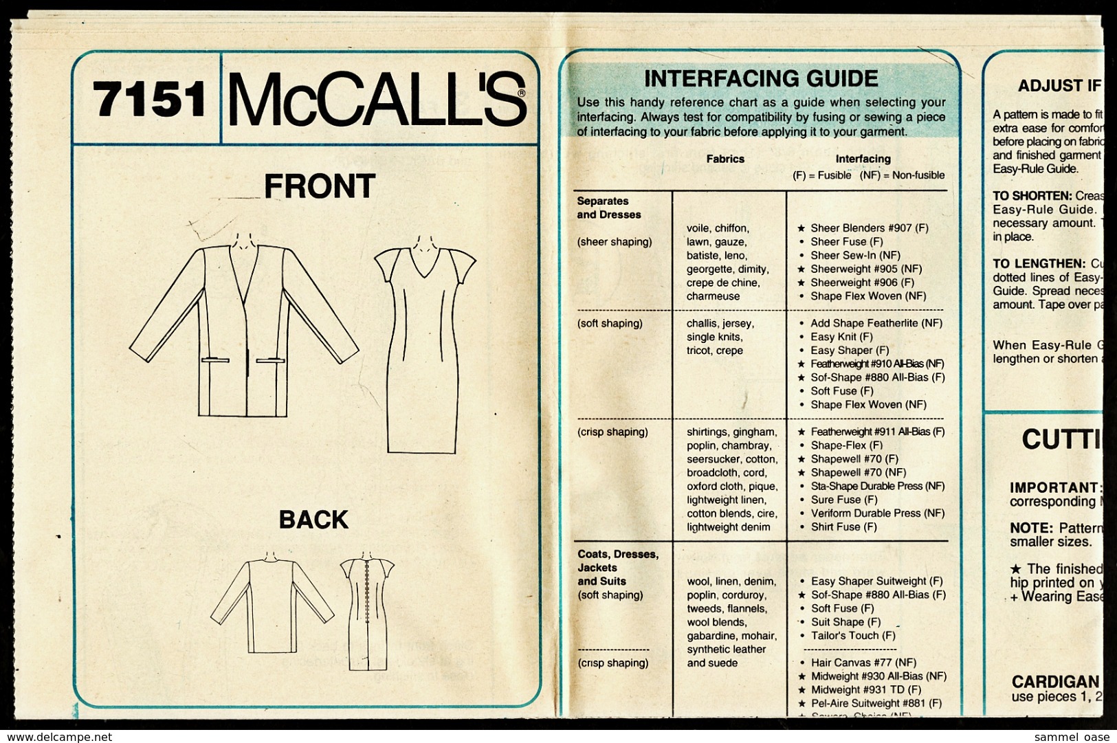 Vintage McCall`s Schnittmuster 7151  -  Gefütterte Damen-Strickjacke Und Kleid    -  Size 10 - Haute Couture