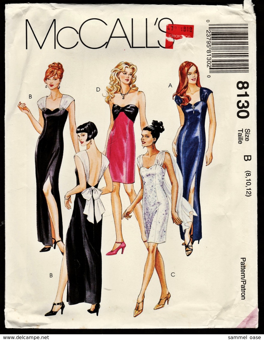 Vintage McCall`s Schnittmuster 8130  -  Damen-Abendkleid In 2 Längen  -  Size B  -  Größe 8-12 - Haute Couture