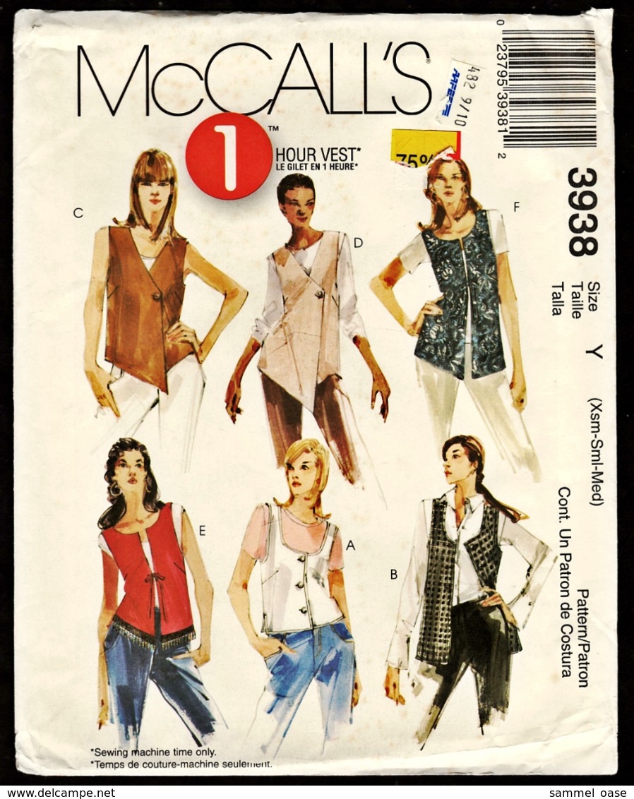 Vintage McCall`s Schnittmuster 3938  -  Damen / Teen Gefütterte Unterhemden Muster Saumkanten Variationen  -  Size Y - Alta Moda