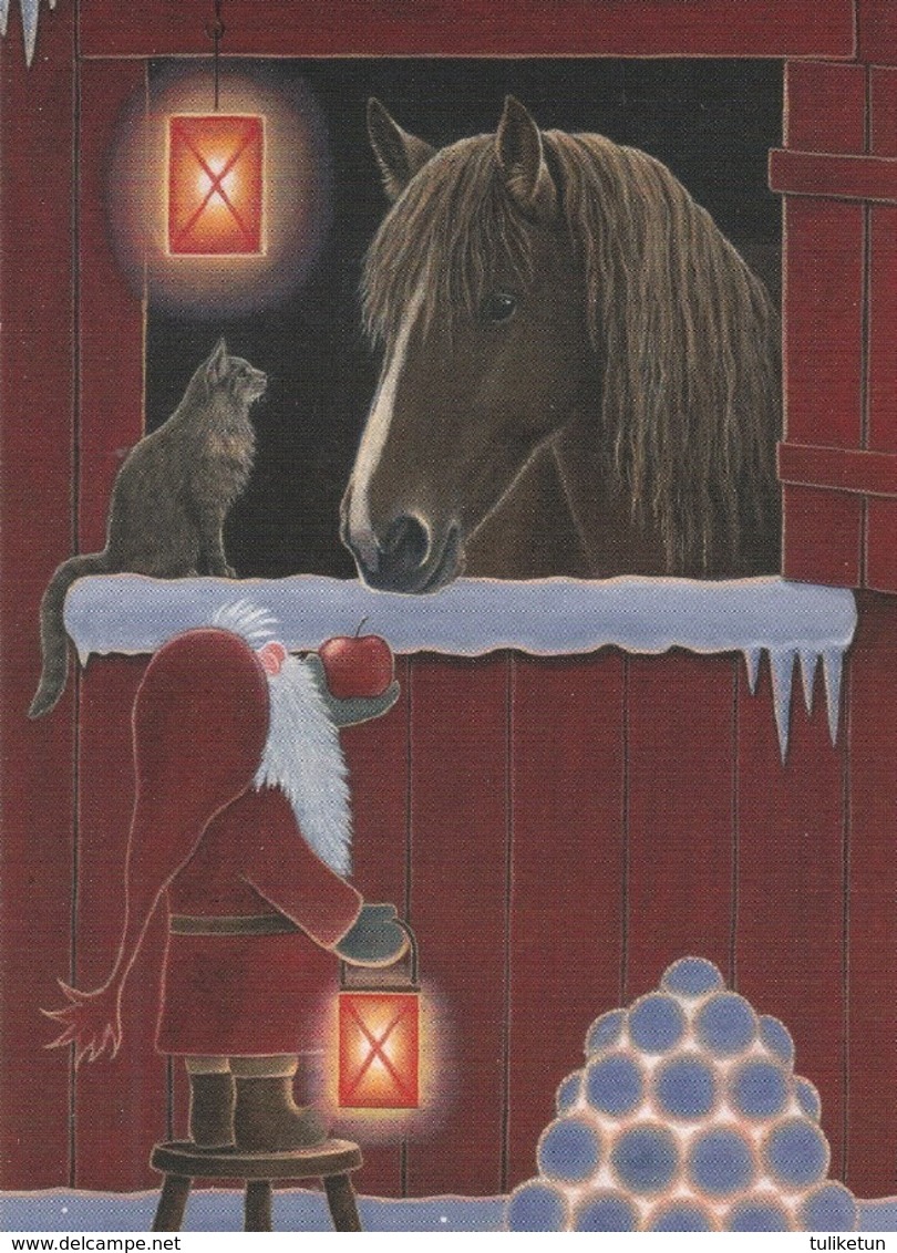 Brownie - Gnome - Elf Feeding An Apple To A Horse - Cat - Candle Votive - Eva Melhuish - Andere & Zonder Classificatie