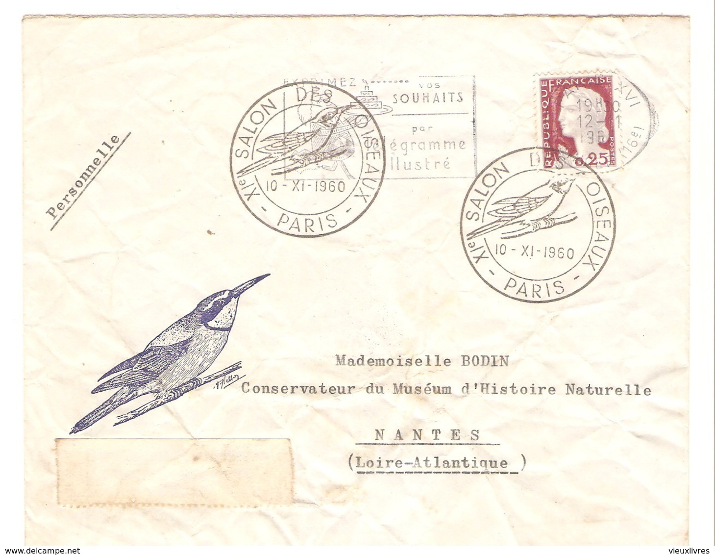 Lot De 2 Enveloppes Avec Cachet Commémoratif Salon Des Oiseaux 10/11/1960 Et La Poste Et Le Train 1984 - Cachets Commémoratifs