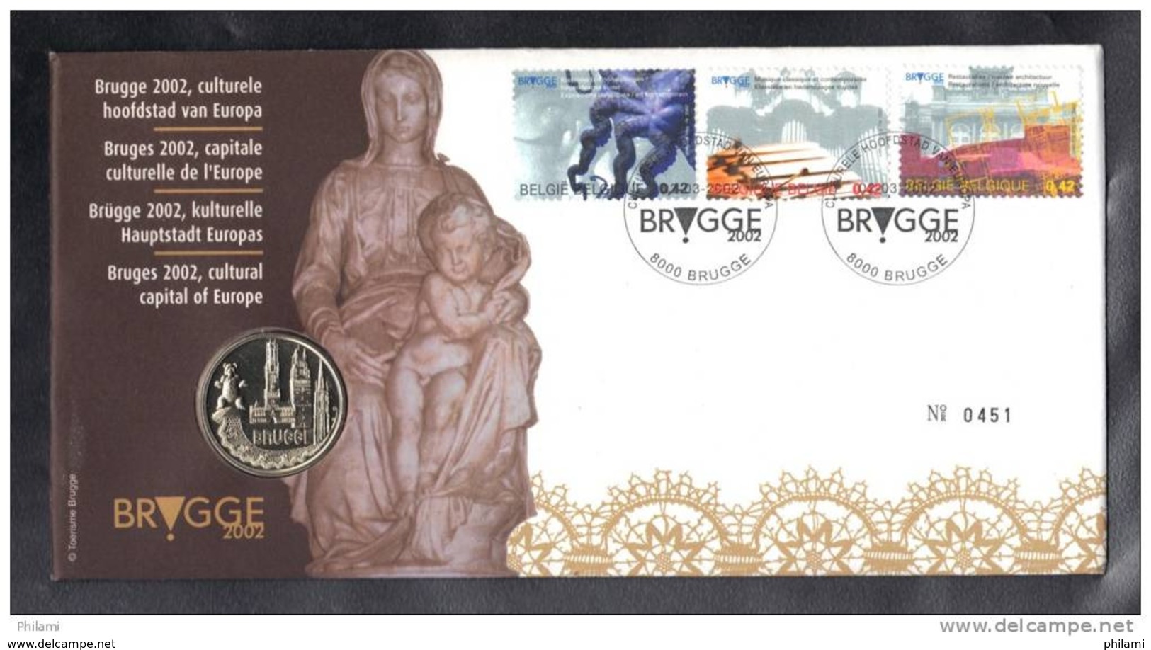 BELGIQUE NUMISLETTER COB 3056/60, BRUGES 2002 CAPITALE CULTURELLE DE L' EUROPE. (3L51) - Numisletters