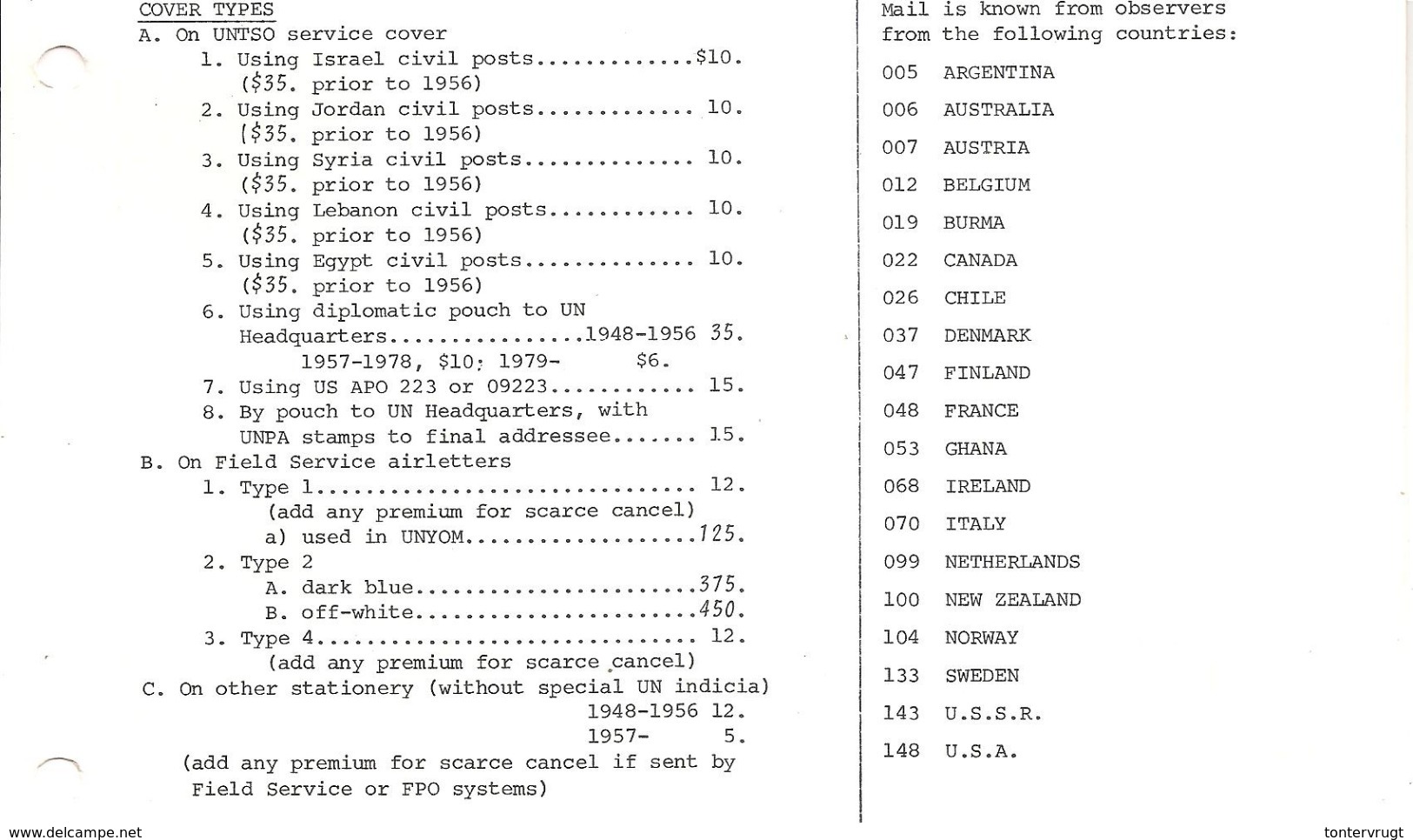 U.N.T.S.O. Dutch Observer Via Swed.Btn-UNEF Gaza-Syrië Damascus-Liban. Please Read Gaines - Andere & Zonder Classificatie