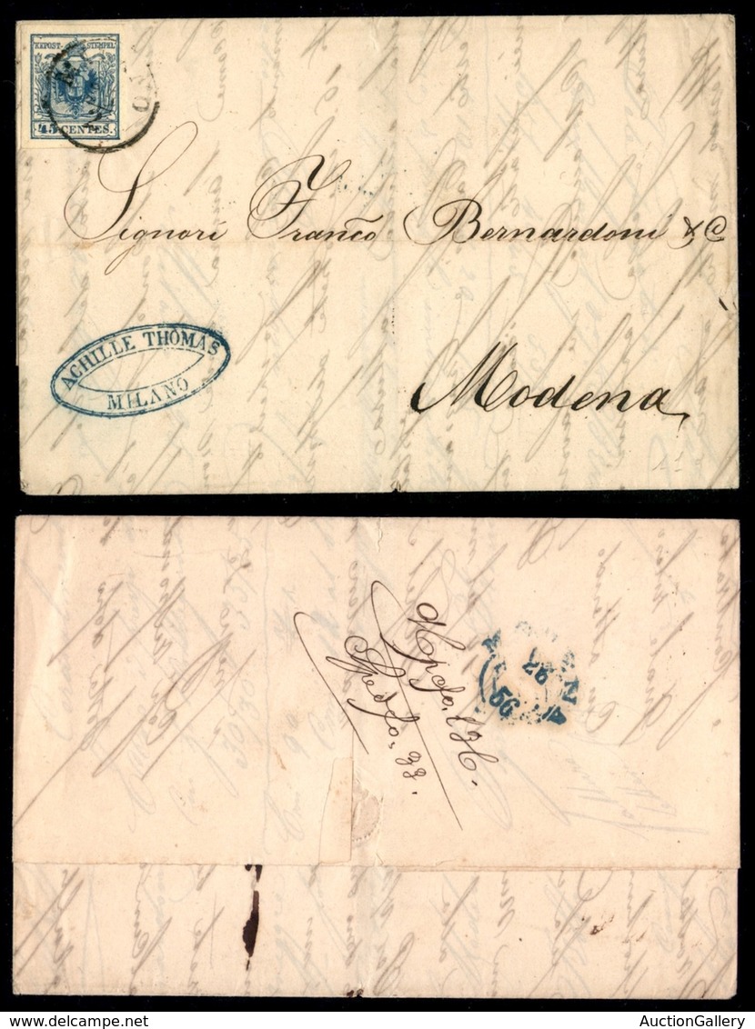 ANTICHI STATI ITALIANI - LOMBARDO VENETO - 45 Cent (22) Carta A Macchina - Lettera D'archivio Da Milano A Modena Del 25. - Andere & Zonder Classificatie