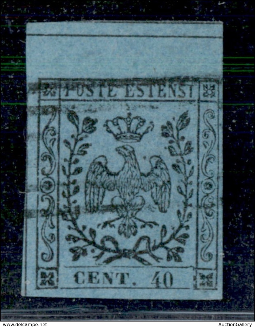 ANTICHI STATI ITALIANI - MODENA - 1852 - 40 Cent (5 - Celeste) Usato - Grande Bordo Foglio Da Interspazio In Alto - Annu - Altri & Non Classificati