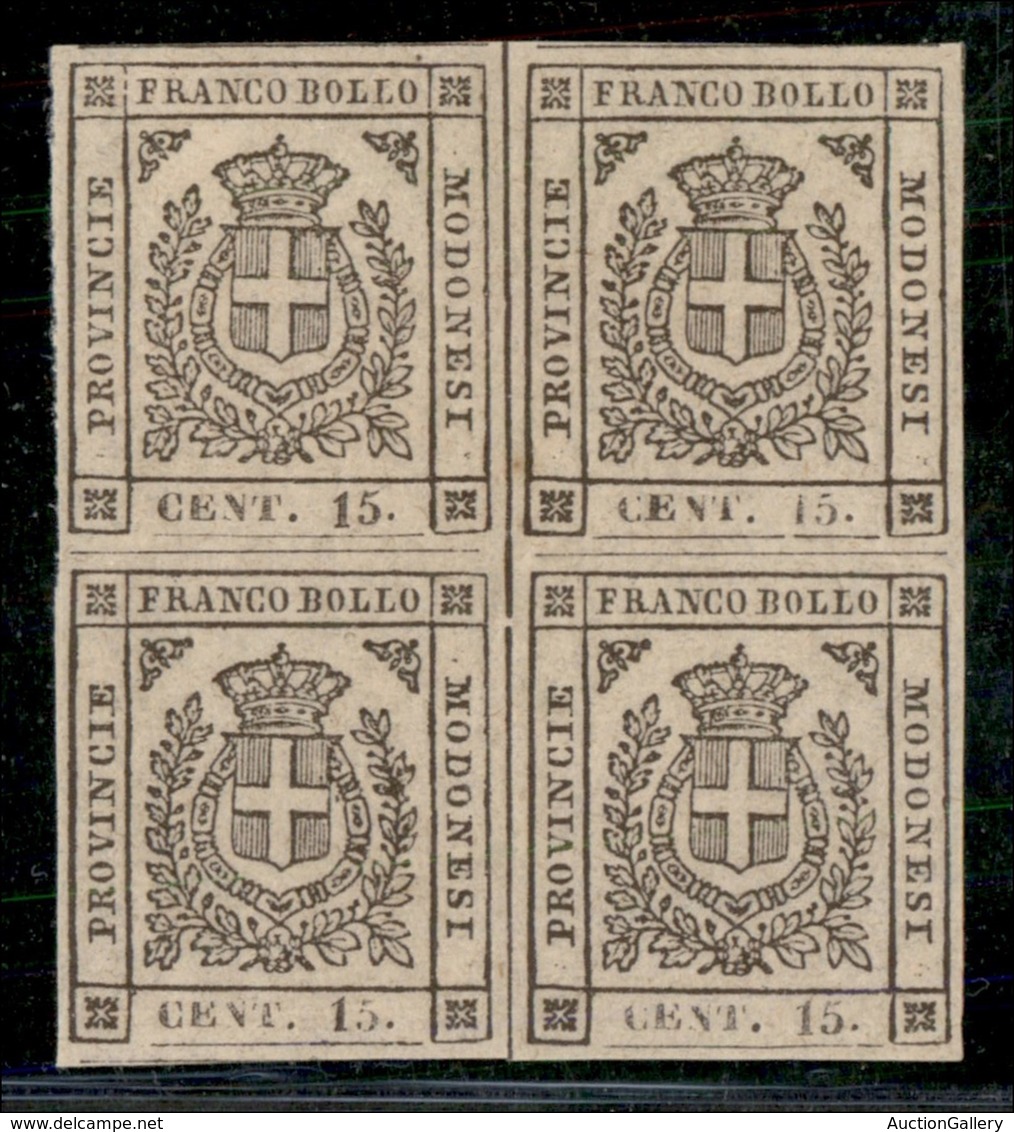 ANTICHI STATI ITALIANI - MODENA - 1859 - 15 Cent (13 - Bruno) In Quartina - Ottimi Margini - Gomma Integra - Cert. Diena - Autres & Non Classés