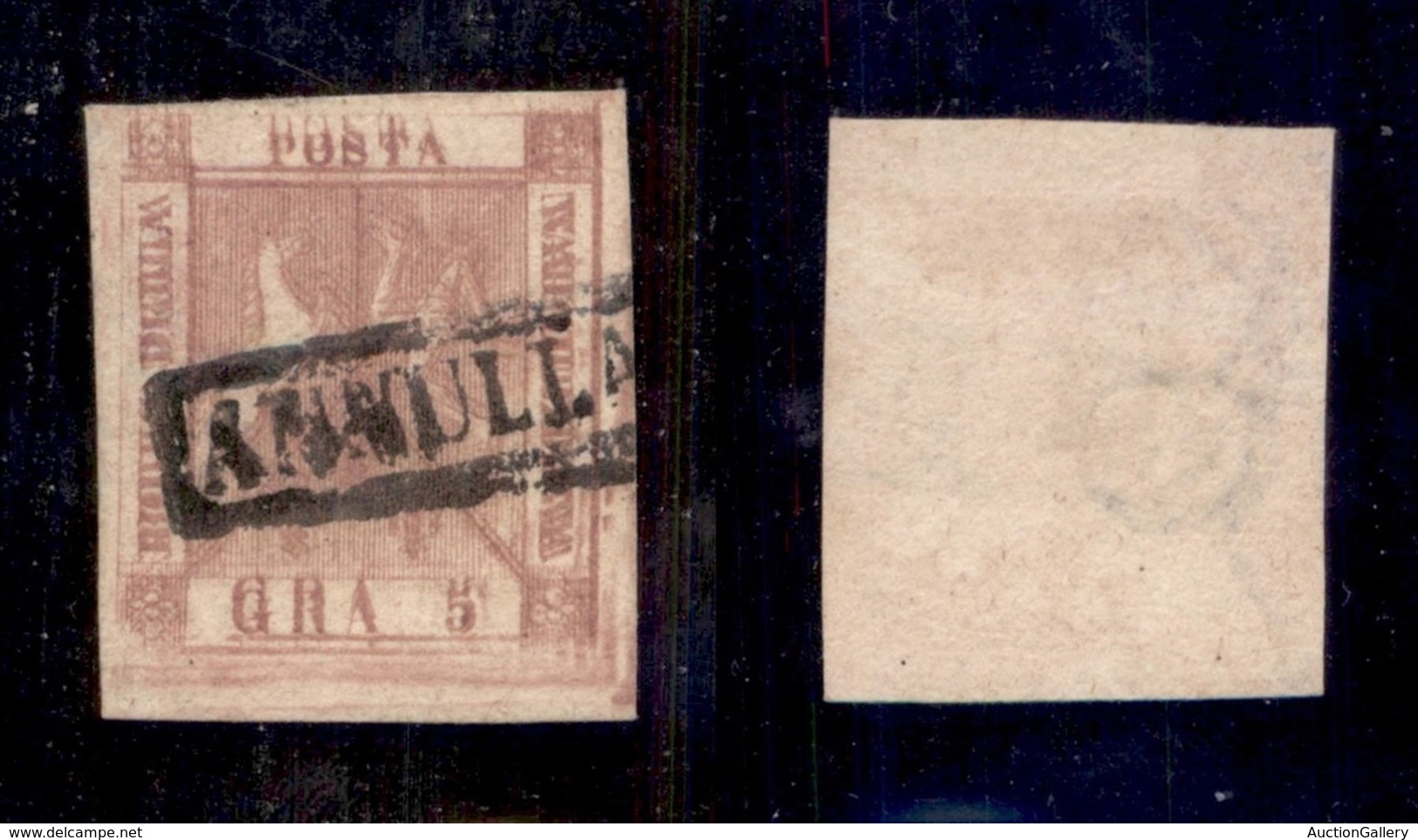 ANTICHI STATI ITALIANI - NAPOLI - 1858 - Doppia Stampa - 5 Grana (8) Usato - Non Catalogato - Cert. AG - Andere & Zonder Classificatie