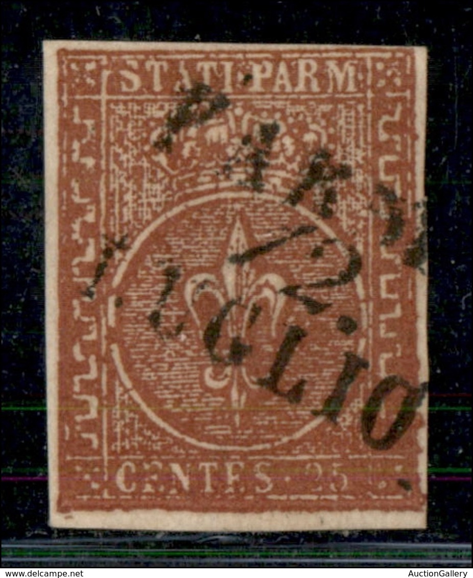 ANTICHI STATI ITALIANI - PARMA - 1855 - 25 Cent (8) Usato - Diena + Oliva + Cert. Bottacchi (1.000) - Autres & Non Classés