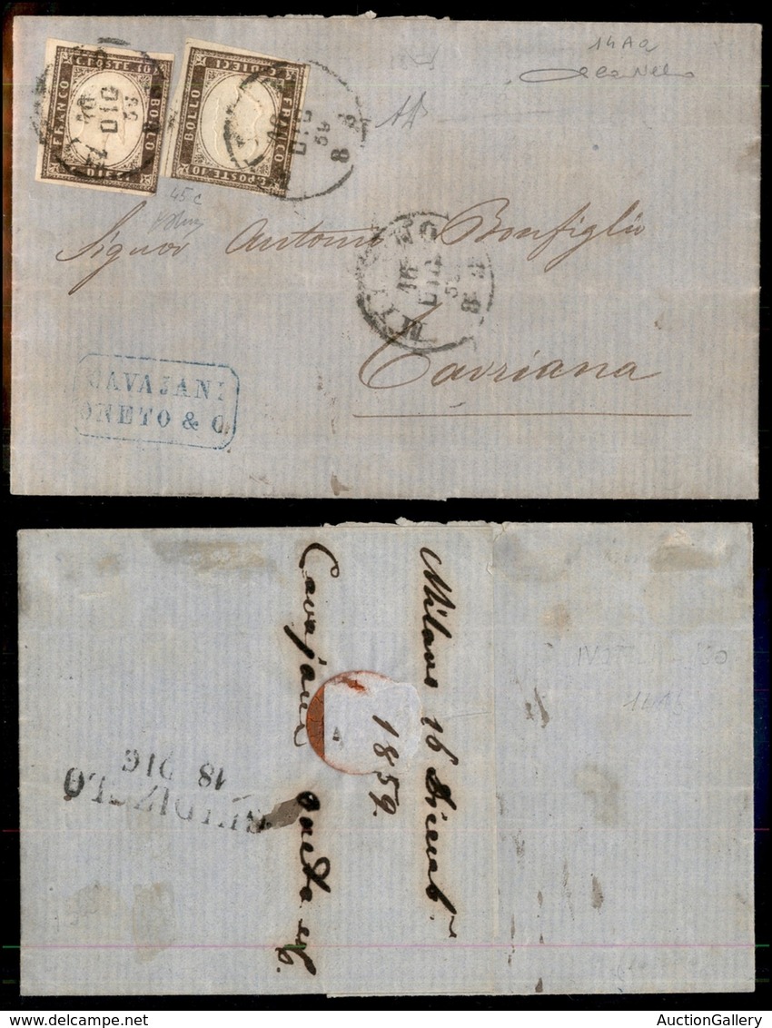 ANTICHI STATI ITALIANI - SARDEGNA - Due 10 Cent (14Aa - Bruno Giallastro) Su Lettera Da Milano A Cavriana Del 16.12.59 - - Other & Unclassified