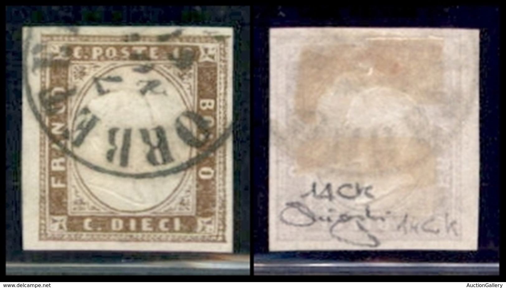 ANTICHI STATI ITALIANI - SARDEGNA - 1861 - 10 Cent Bruno Cioccolato Chiaro (14CK) - Usato - Raybaudi (500) - Autres & Non Classés