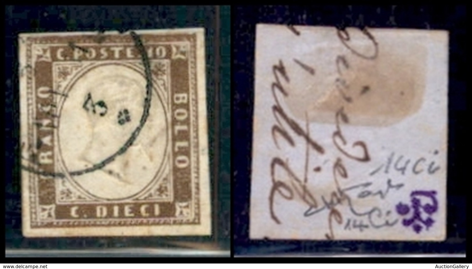 ANTICHI STATI ITALIANI - SARDEGNA - 1861 - 10 Cent Bruno Cioccolato Scuro (14Ci) - Usato - Raybaudi (1500) - Autres & Non Classés