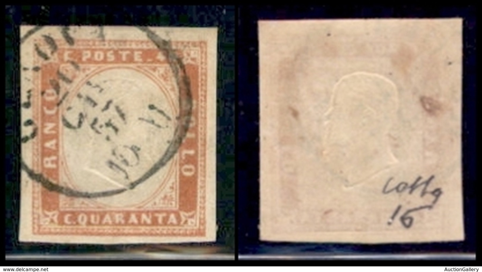 ANTICHI STATI ITALIANI - SARDEGNA - 1855 - 40 Cent Vermiglio Tenue (16) - Usato - Colla (650) - Other & Unclassified