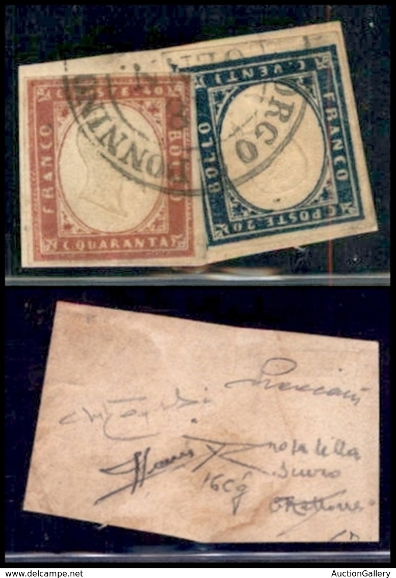 ANTICHI STATI ITALIANI - SARDEGNA - 1860 - 40 Cent Rosa Lilla Scurissimo (16Cg) + 20 Cent (15C) Su Frammento - Molto Rar - Autres & Non Classés