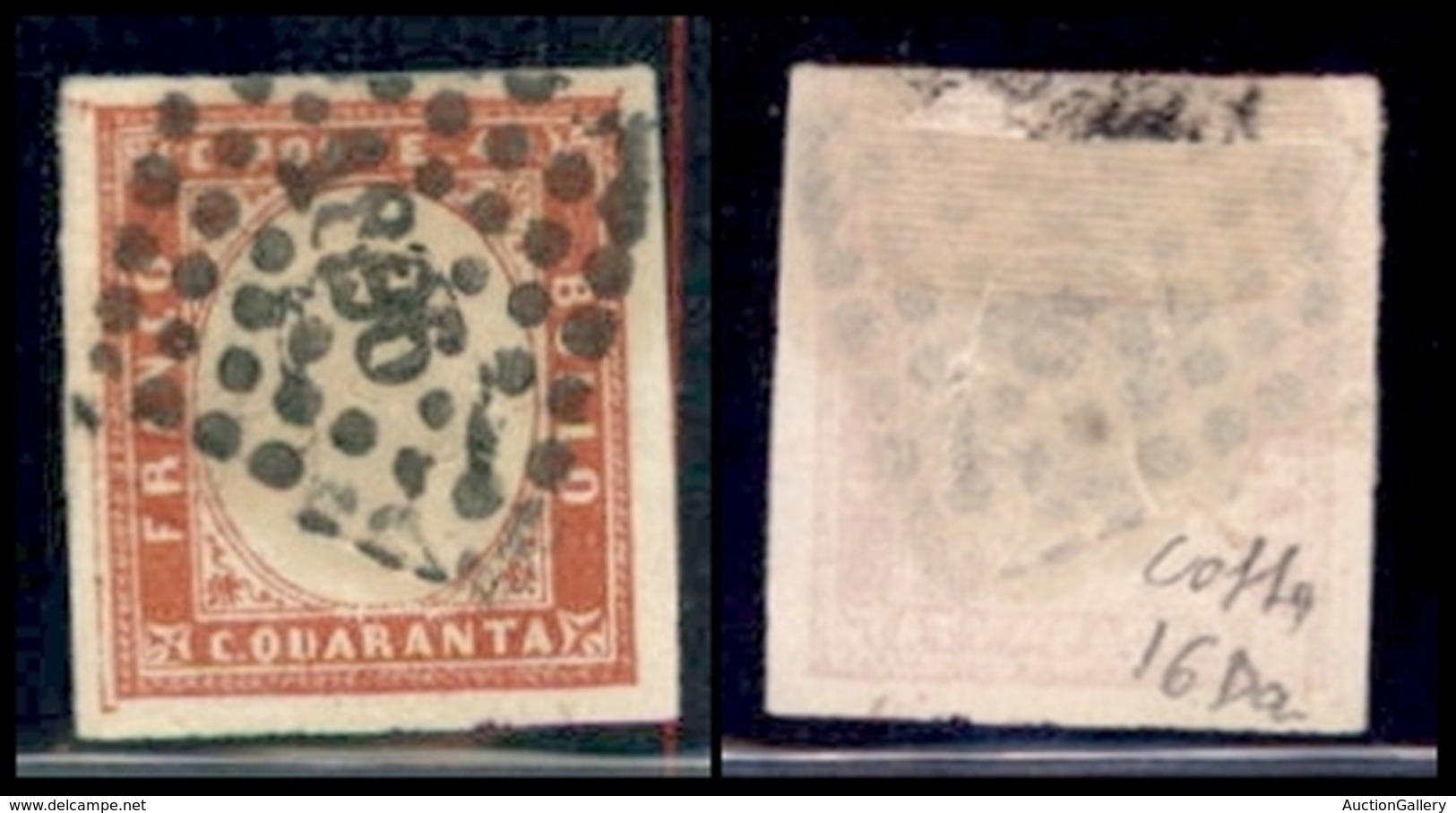 ANTICHI STATI ITALIANI - SARDEGNA - 1861 - 40 Cent (16Da) Con Parte Di Annullo D'arrivo - Colla - Autres & Non Classés